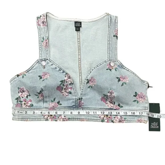 Wild Fable Women's Blue Denim Floral Women's Crop Vest Size: Large - Picture 3 of 6